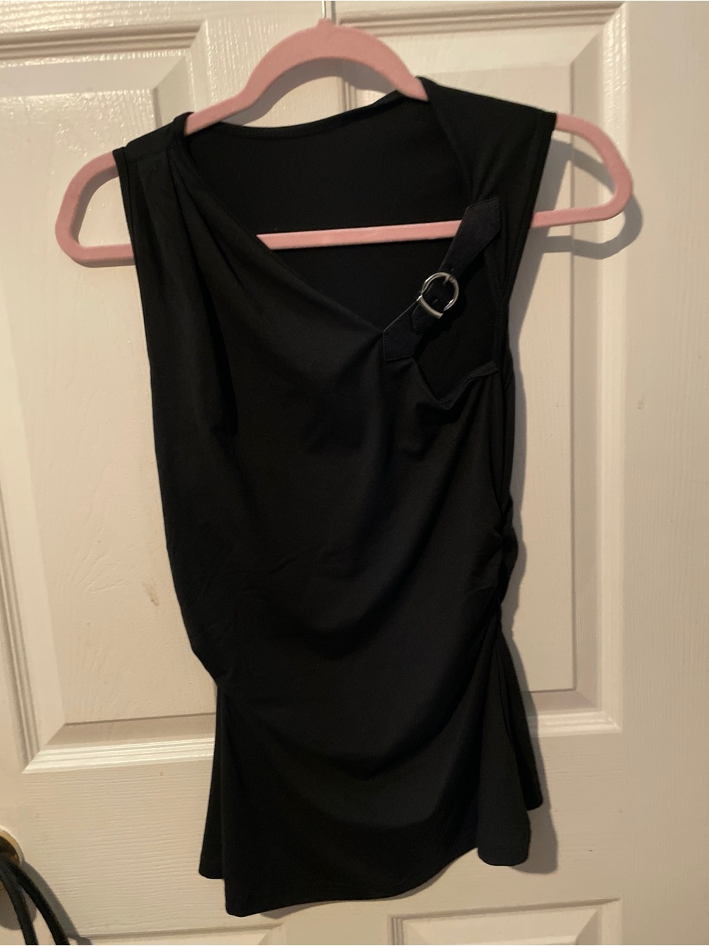 Edgy Chic Black Sleeveless Top with Buckle Detail